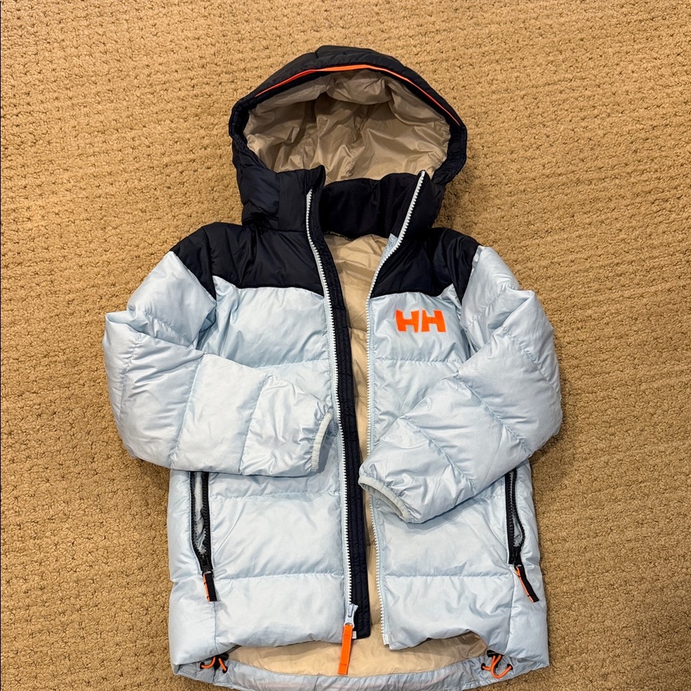 Size Kids 8 Helly Hansen Sky Blue and Black Hooded Jacket